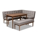 Baxton Studio Arvid Mid-Century Modern Gray Fabric Upholstered 4-Piece Wood Dining Nook Set - BBT8051-Grey/Walnut-4PC Dining Nook Set