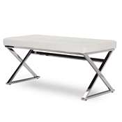 Baxton Studio Herald Modern and Contemporary Stainless Steel and White Faux Leather Upholstered Rectangle Bench Baxton Studio Herald Modern and Contemporary Stainless Steel and White Faux Leather Upholstered Rectangle Bench, wholesale furniture, restaurant furniture, hotel furniture, commercial furniture