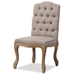 Baxton Studio Hudson Chic Rustic French Country Cottage Weathered Oak Beige Fabric Button-tufted Upholstered Dining Chair - TSF-9342