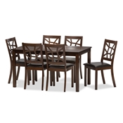 Baxton Studio Mozaika Wood and Leather Contemporary 7-Piece Dining Set1 table and 6 chairs Contemporary Dining, Black, Leather, Set, Discount, Chair