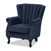 Baxton Studio Relena Classic and Traditional Navy Blue Velvet Fabric Upholstered and Dark Brown Finished Wood Armchair Baxton Studio restaurant furniture, hotel furniture, commercial furniture, wholesale living room furniture, wholesale accent chairs, classic accent chairs