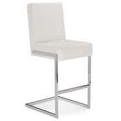 Baxton Studio Toulan Modern and Contemporary White Faux Leather Upholstered Stainless Steel Counter Stool (Set of 2) Baxton Studio Toulan Modern and Contemporary White  Faux Leather Upholstered Stainless Steel Barstool (Set of 2), wholesale furniture, restaurant furniture, hotel furniture, commercial furniture