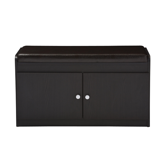 Baxton Studio Margaret Modern and Contemporary Dark Brown Wood 2-Door Shoe Cabinet with Faux Leather Seating Bench