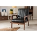 Baxton Studio Nikko Mid-century Modern Scandinavian Style Black Faux Leather Wooden Lounge Chair - BBT8011A2-Black Chair