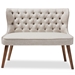 Baxton Studio Scarlett Mid-Century Modern Brown Wood and Light Beige Fabric Upholstered Button-Tufting with Nail Heads Trim 2-Seater Loveseat Settee - BBT8017-LS-Beige-H1217-3