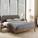 Baxton Studio Penelope Mid-Century Modern Solid Walnut Wood Grey Fabric Upholstered King Size Platform Bed - BBT6607-Grey-King-XD45