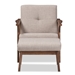 Baxton Studio Bianca Mid-Century Modern Walnut Wood Light Grey Fabric Tufted Lounge Chair And Ottoman Set - Bianca-Light Grey/Walnut Brown-2PC-Set