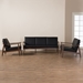 Baxton Studio Venza Mid-Century Modern Walnut Wood Black Faux Leather 3-Piece Livingroom Set - Venza-Black/Walnut Brown-3PC-Set