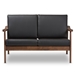 Baxton Studio Venza Mid-Century Modern Walnut Wood Black Faux Leather 2-Seater Loveseat - Venza-Black/Walnut Brown-LS