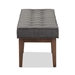 Baxton Studio Lucca Mid-Century Modern Walnut Wood Dark Grey Fabric Button-Tufted Bench - WM1623-BE-Dark Grey/Walnut