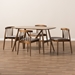Baxton Studio Wyatt Mid-Century Modern Walnut Wood 5-Piece Dining Set - Florence Dining Set