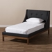 Baxton Studio Louvain Modern and Contemporary Dark Grey Fabric Upholstered Walnut-Finished Twin Sized Platform Bed - BBT6696-Dark Grey-Twin