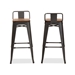 Baxton Studio Henri Vintage Rustic Industrial Style Tolix-Inspired Bamboo and Gun Metal-Finished Steel Stackable Bar Stool with Backrest Set of 2 - T-5824-Gun-BS