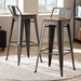 Baxton Studio Henri Vintage Rustic Industrial Style Tolix-Inspired Bamboo and Gun Metal-Finished Steel Stackable Bar Stool with Backrest Set of 2 - T-5824-Gun-BS