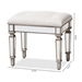 Baxton Studio Marielle Hollywood Regency Glamour Style Off White Fabric Upholstered Mirrored Ottoman Vanity Bench - RS2937