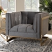 Baxton Studio Ambra Glam and Luxe Grey Velvet Fabric Upholstered and Button Tufted Armchair with Gold-Tone Frame - TSF-5507-Grey/Gold-CC