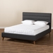 Baxton Studio Erlend Mid-Century Modern Dark Grey Fabric Upholstered King Size Platform Bed - BBT6803-Dark Grey-King
