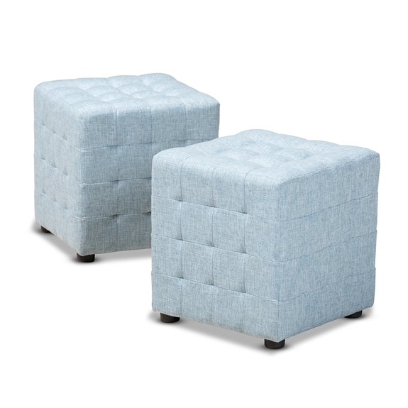 Baxton Studio Elladio Modern and Contemporary Light Blue Fabric Upholstered Tufted Cube Ottoman (Set of 2)