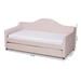 Baxton Studio Perry Modern and Contemporary Light Pink Velvet Fabric Upholstered and Button Tufted Twin Size Daybed with Trundle - CF8940-Light Pink-Daybed-T/T