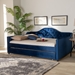 Baxton Studio Perry Modern and Contemporary Navy Blue Velvet Fabric Upholstered and Button Tufted Full Size Daybed with Trundle - CF8940-Navy Blue-Daybed-F/T