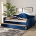Baxton Studio Perry Modern and Contemporary Navy Blue Velvet Fabric Upholstered and Button Tufted Full Size Daybed with Trundle - CF8940-Navy Blue-Daybed-F/T