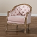 Baxton Studio Genevieve Traditional French Provincial Light Pink Velvet Upholstered White-Washed Oak Wood Armchair - TSF7766-Light Pink-CC