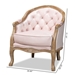 Baxton Studio Genevieve Traditional French Provincial Light Pink Velvet Upholstered White-Washed Oak Wood Armchair - TSF7766-Light Pink-CC