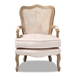 Baxton Studio Vallea Traditional French Provincial Light Beige Velvet Fabric Upholstered White-Washed Oak Wood Armchair - TSF7764-Light Beige-CC