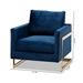 Baxton Studio Matteo Glam and Luxe Navy Blue Velvet Fabric Upholstered Gold Finished Armchair - TSF-77241-Navy/Gold-CC