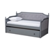 Baxton Studio Mara Classic and Traditional Grey Fabric Upholstered Grey Finished Wood Twin Size Daybed with Trundle