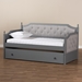 Baxton Studio Mara Classic and Traditional Grey Fabric Upholstered Grey Finished Wood Twin Size Daybed with Trundle - MG0014-Grey/Grey-Daybed