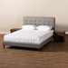 Baxton Studio Maren Mid-Century Modern Light Grey Fabric Upholstered Queen Size Platform Bed with Two Nightstands - CF9058-Light Grey-Queen