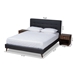 Baxton Studio Maren Mid-Century Modern Dark Grey Fabric Upholstered Queen Size Platform Bed with Two Nightstands - CF9058-Charcoal-Queen