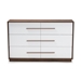 Baxton Studio Mette Mid-Century Modern White and Walnut Finished 6-Drawer Wood Dresser - LV3COD3232WI-Columbia/White-6DW-Dresser