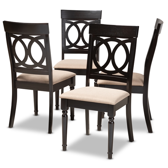 Baxton Studio Lucie Modern and Contemporary Sand Fabric Upholstered Espresso Brown Finished Wood Dining Chair (Set of 4)