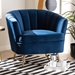 Baxton Studio Emeline Glam and Luxe Navy Blue Velvet Fabric Upholstered Brushed Gold Finished Accent Chair - TSF-66161-Navy/Gold-CC