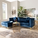 Baxton Studio Giselle Glam and Luxe Navy Blue Velvet Fabric Upholstered Mirrored Gold Finished Left Facing Sectional Sofa with Chaise - TSF-6636-Navy Blue/Gold-LFC
