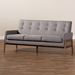 Baxton Studio Perris Mid-Century Modern Light Grey Fabric Upholstered Walnut Finished Wood Sofa - BBT8042-Grey/Walnut-SF