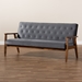 Baxton Studio Sorrento Mid-century Modern Grey Velvet Fabric Upholstered Walnut Finished Wooden 3-seater Sofa - BBT8013-Grey Velvet/Walnut-SF