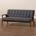 Baxton Studio Asta Mid-Century Modern Grey Velvet Fabric Upholstered Walnut Finished Wood Sofa - TOGO-Grey Velvet/Walnut-SF