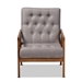 Baxton Studio Naeva Mid-Century Modern Grey Fabric Upholstered Walnut Finished Wood Armchair - BBT8040-Grey/Walnut-CC