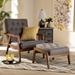 Baxton Studio Naeva Mid-Century Modern Grey Fabric Upholstered Walnut Finished Wood 2-Piece Armchair and Footstool Set - BBT8040-Grey/Walnut-2PC Set
