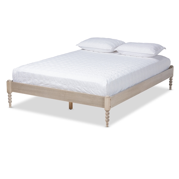 Baxton Studio Cielle French Bohemian Antique White Oak Finished Wood Full Size Platform Bed Frame
