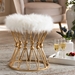 Baxton Studio Leonie Glam and Luxe White Faux Fur Upholstered Gold Finished Metal Ottoman - FJ5A-025-White/Gold-Otto