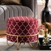 Baxton Studio Candice Glam and Luxe Red Quatrefoil Velvet Fabric Upholstered Gold Finished Metal Ottoman - JY19A255-Red/Gold-Otto