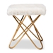 Baxton Studio Valle Glam and Luxe White Faux Fur Upholstered Gold Finished Metal Ottoman - JY19A262-White/Gold-Otto