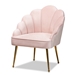 Baxton Studio Cinzia Glam and Luxe Light Pink Velvet Fabric Upholstered Gold Finished Seashell Shaped Accent Chair