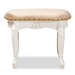 Baxton Studio Gabrielle Traditional French Country Provincial Sand Velvet Fabric Upholstered White-Finished Wood Vanity Ottoman - HL6B-A012-White-Otto