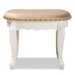 Baxton Studio Gabrielle Traditional French Country Provincial Sand Velvet Fabric Upholstered White-Finished Wood Vanity Ottoman - HL6B-A012-White-Otto