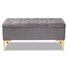 Baxton Studio Valere Glam and Luxe Grey Velvet Fabric Upholstered Gold Finished Button Tufted Storage Ottoman - WS-H68-GD-Grey Velvet/Gold-Otto